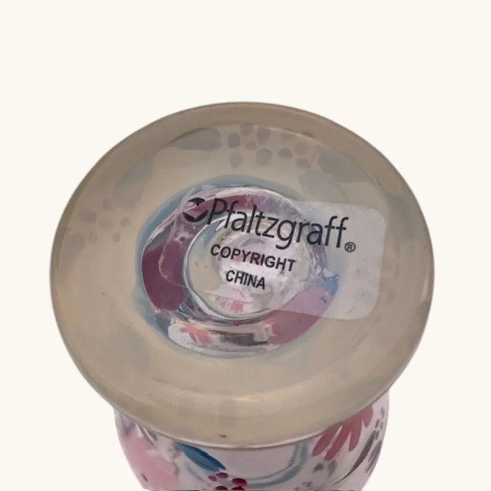 Pfaltzgraff Hand‎ Painted Floral Glass Vase Pink Rose Ruffled Rim Pedestal 7.5in